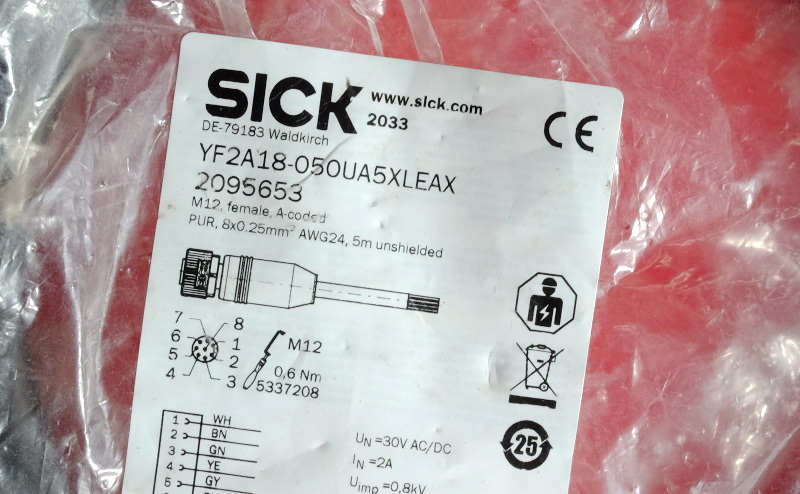 Sick 2095653 西克连接线 YF2A18-050UA5XLEAX M12 8芯 5米