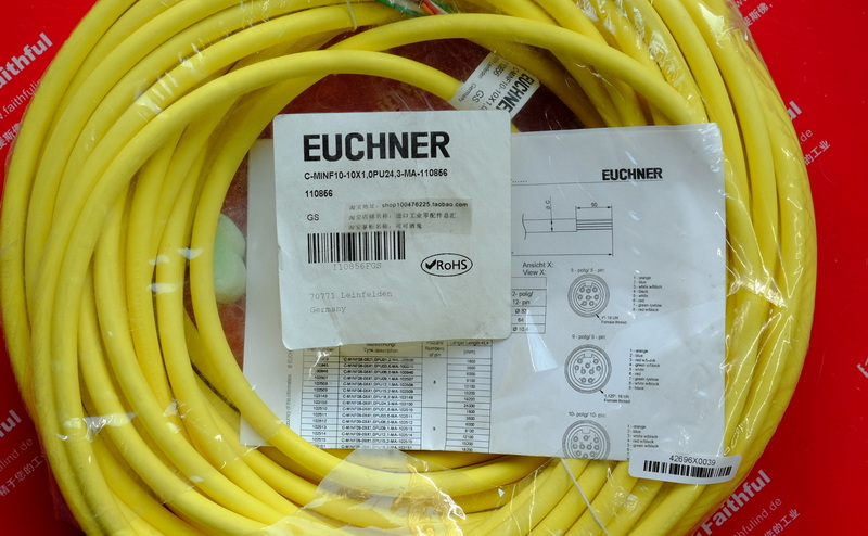 Euchner C-MINF10-10X1,0PU24,3-MA-110856 安士能配有10针MR10圆形接插头的接配线电缆，24.3 m
